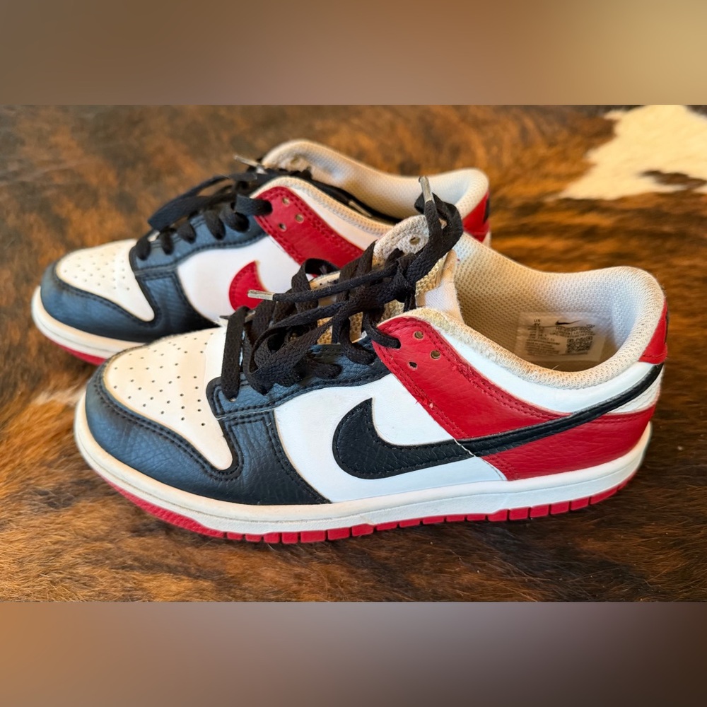 Nike Air Dunk Youth size 4 Black, Red, and White Sneakers